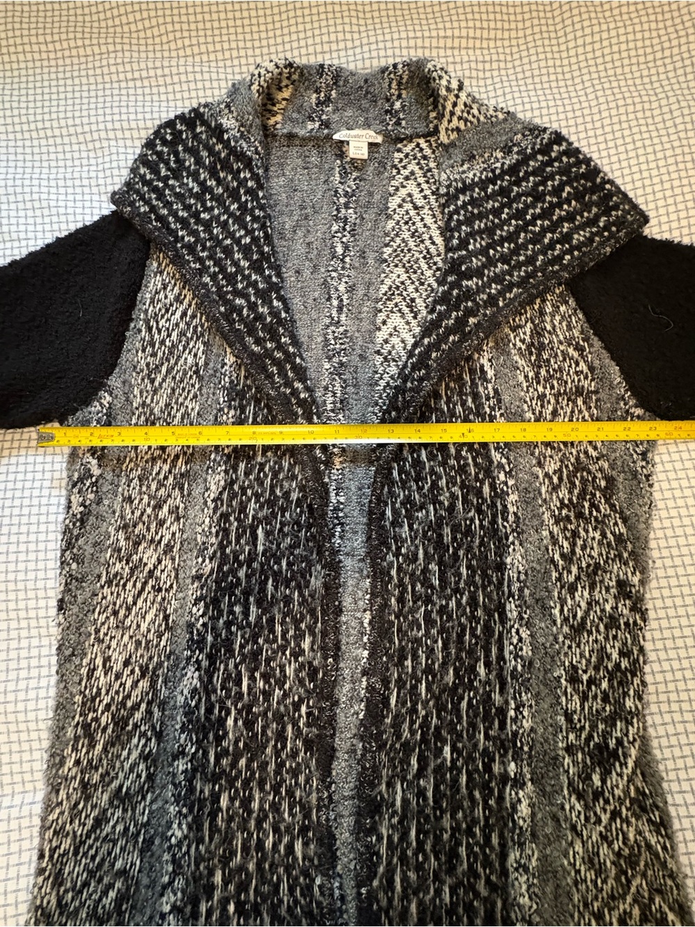 COLDWATER CREEK Black & Gray Open-Front Knit Cardigan